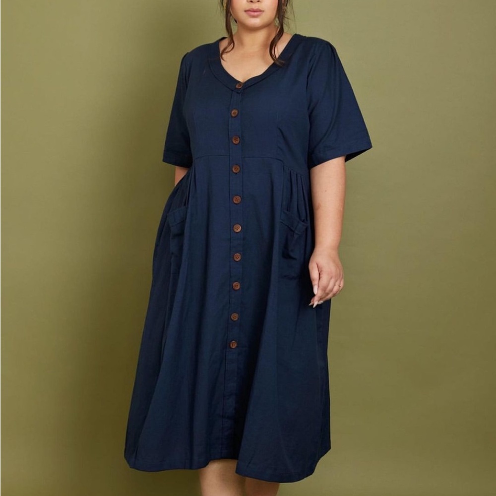 Navy flax cotton dress